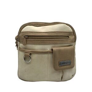 MultiSac Beige Faux Leather Zip Around Crossbody Bag